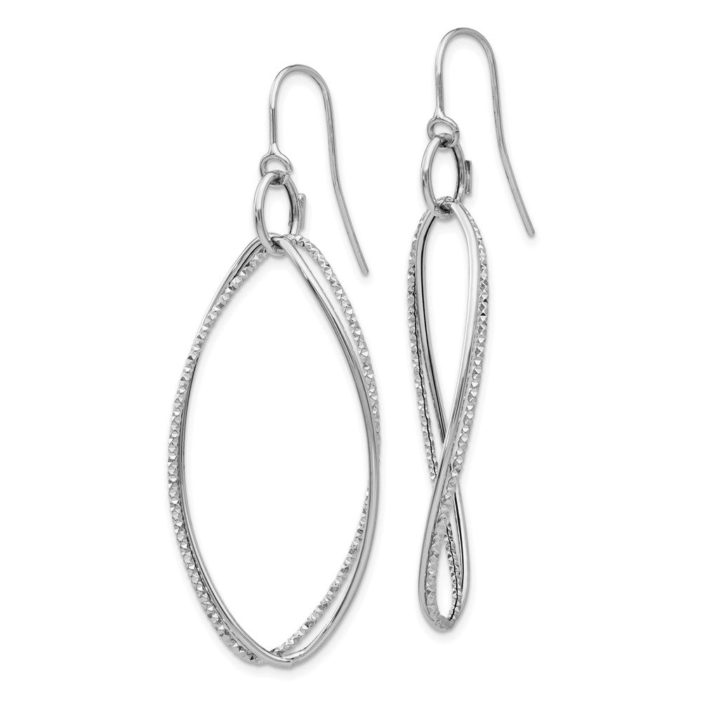 14K White Gold Textured Twisted Dangle French Hook Earrings