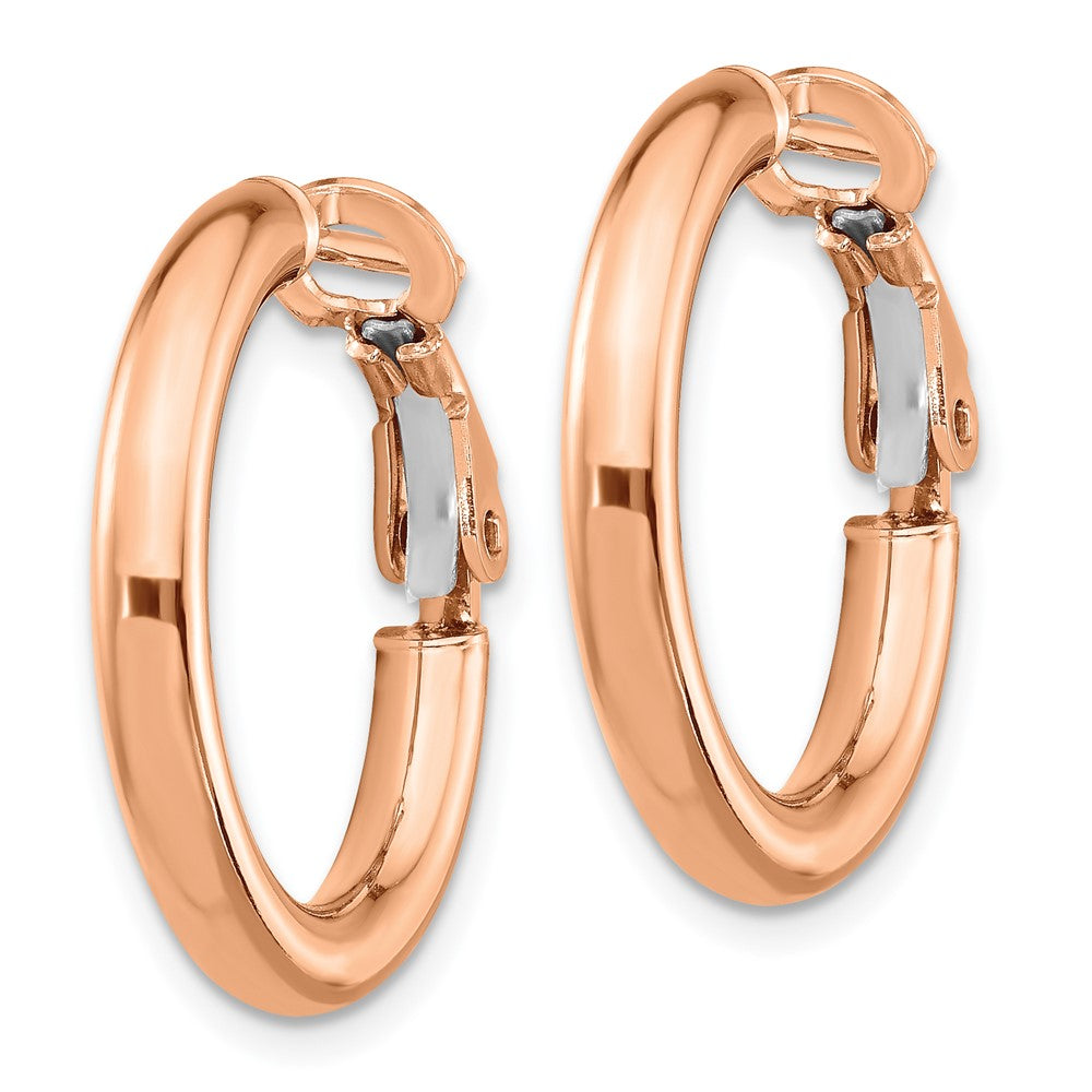 14k Rose Gold 3x22mm Polished Round Omega Back Tube Hoop Earrings