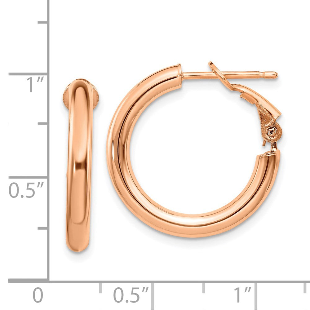 14k Rose Gold 3x22mm Polished Round Omega Back Tube Hoop Earrings