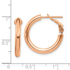 14k Rose Gold 3x22mm Polished Round Omega Back Tube Hoop Earrings