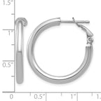 14k White Gold 3x25mm Polished Round Omega Back Tube Hoop Earrings