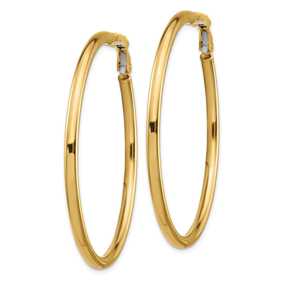 14k 3x52mm Polished Round Omega Back Tube Hoop Earrings
