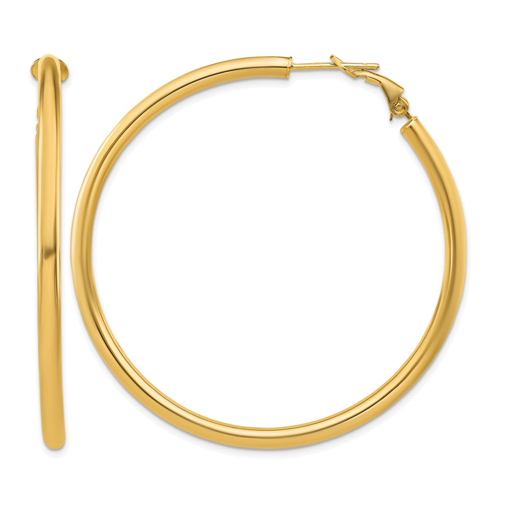 14k 3x52mm Polished Round Omega Back Tube Hoop Earrings