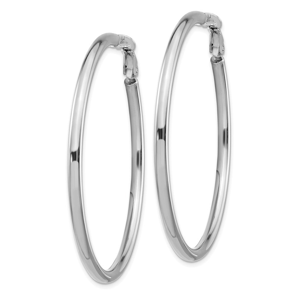 14k White Gold 3x52mm Polished Round Omega Back Tube Hoop Earrings