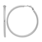14k White Gold 3x52mm Polished Round Omega Back Tube Hoop Earrings