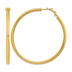 14k 3x57mm Polished Round Omega Back Tube Hoop Earrings
