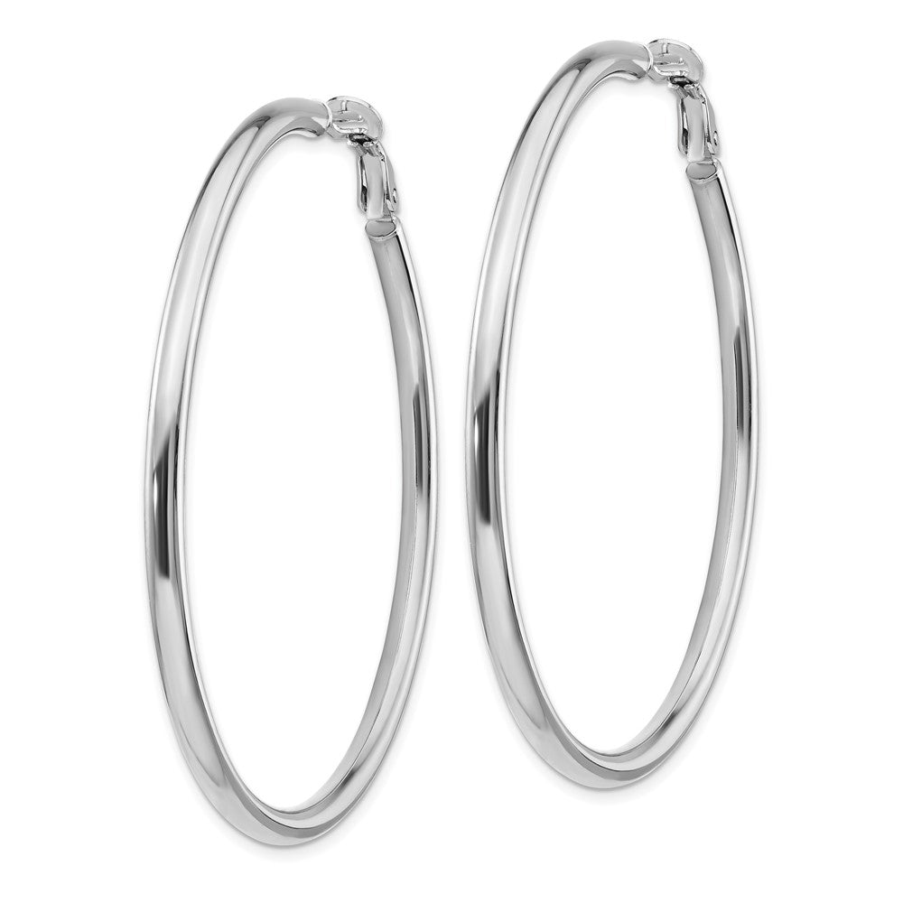 14k White Gold 3x57mm Polished Round Omega Back Tube Hoop Earrings