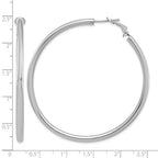 14k White Gold 3x57mm Polished Round Omega Back Tube Hoop Earrings