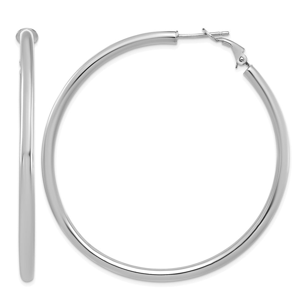 14k White Gold 3x57mm Polished Round Omega Back Tube Hoop Earrings