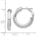 14k White Gold 4x23mm Polished Round Omega Back Tube Hoop Earrings