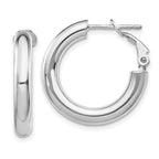 14k White Gold 4x23mm Polished Round Omega Back Tube Hoop Earrings