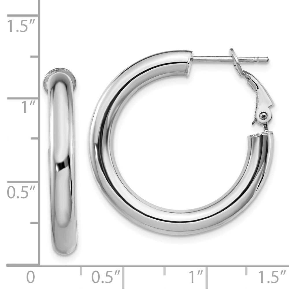14k White Gold 4x28mm Polished Round Omega Back Tube Hoop Earrings