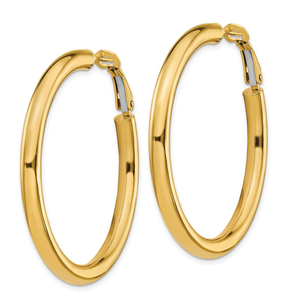 14k 4x45mm Polished Round Omega Back Tube Hoop Earrings