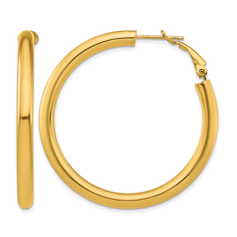 14k 4x45mm Polished Round Omega Back Tube Hoop Earrings