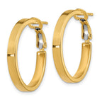 14k 3x25mm Polished Square Tube Omega Back Round Hoop Earrings
