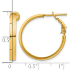 14k 3x25mm Polished Square Tube Omega Back Round Hoop Earrings