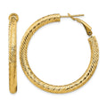 14k 4x40mm Diamond-cut Round Omega Back Tube Hoop Earrings