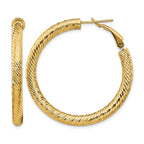 14k 4x40mm Diamond-cut Round Omega Back Tube Hoop Earrings