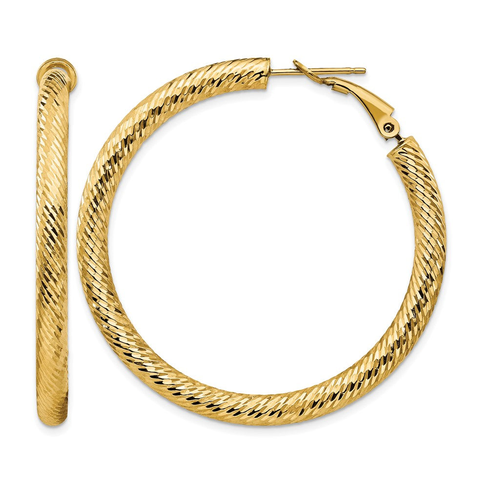 14k 4x45mm Diamond-cut Round Omega Back Tube Hoop Earrings