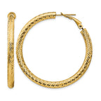14k 4x45mm Diamond-cut Round Omega Back Tube Hoop Earrings