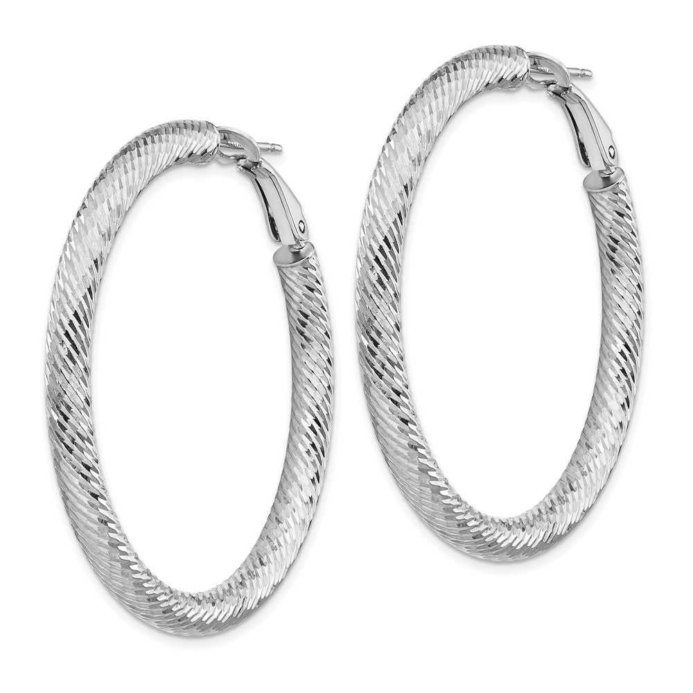 14k White Gold 4x45mm Diamond-cut Round Omega Back Tube Hoop Earrings