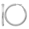 14k White Gold 4x45mm Diamond-cut Round Omega Back Tube Hoop Earrings