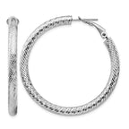 14k White Gold 4x45mm Diamond-cut Round Omega Back Tube Hoop Earrings