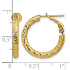 14k 3x21mm Polished Diamond-cut Round Omega Back Tube Hoop Earrings