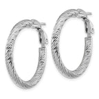 14k White Gold 3x27mm Diamond-cut Round Omega Back Tube Hoop Earrings
