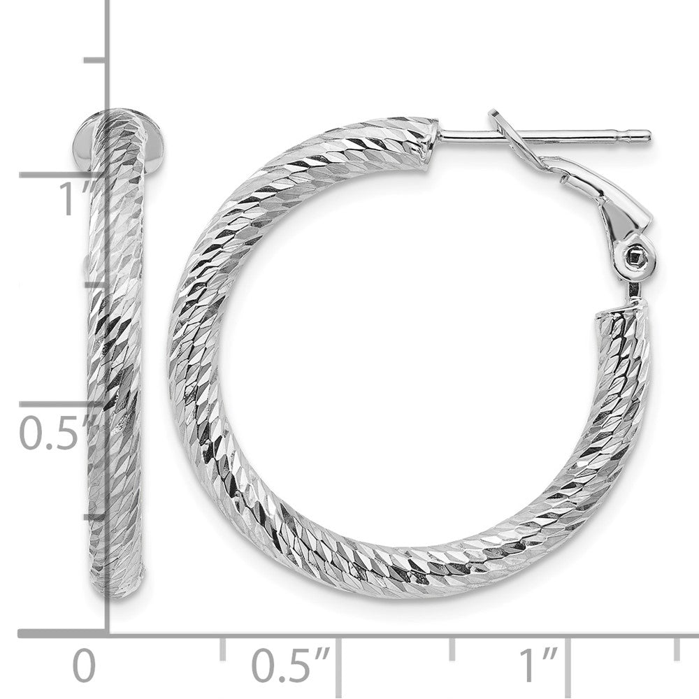 14k White Gold 3x27mm Diamond-cut Round Omega Back Tube Hoop Earrings