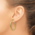 14k 3x32mm Diamond-cut Round Omega Back Tube Hoop Earrings