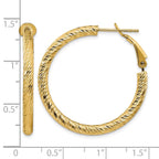 14k 3x32mm Diamond-cut Round Omega Back Tube Hoop Earrings