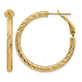 14k 3x32mm Diamond-cut Round Omega Back Tube Hoop Earrings