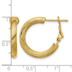 14k 3x21mm Twisted Round Omega Back Tube Hoop Earrings