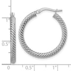 14k White Gold 3x26mm Twisted Round Tube Hoop Earrings