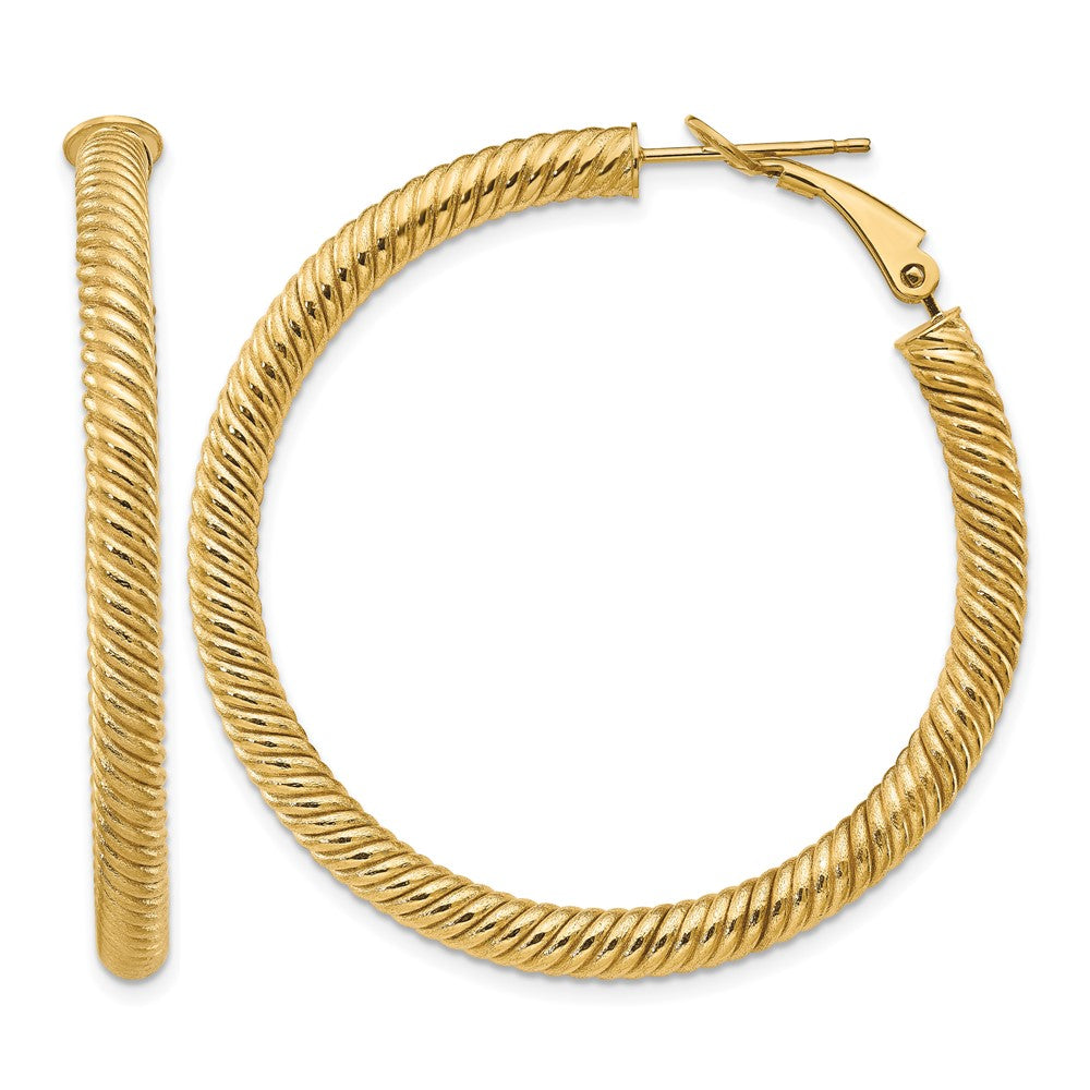 14k 4x44mm Twisted Round Omega Back Tube Hoop Earrings