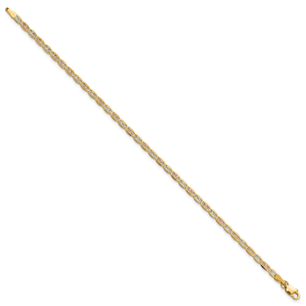 14K 2.75mm Tri-color Pav‚ Valentino with Lobster Clasp Bracelet