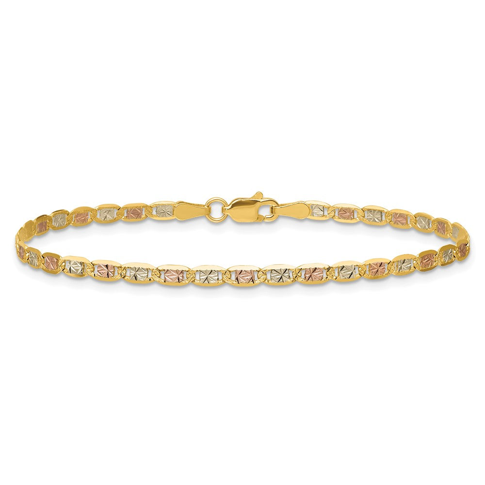 14K 2.75mm Tri-color Pav‚ Valentino with Lobster Clasp Bracelet