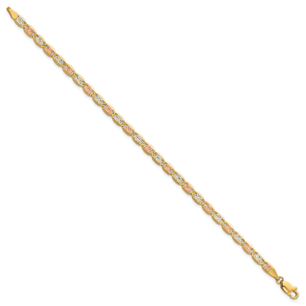 14K 3.8mm Tri-color Pav‚ Valentino with Lobster Clasp Bracelet
