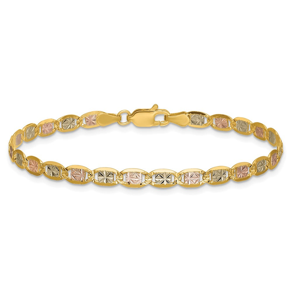 14K 3.8mm Tri-color Pav‚ Valentino with Lobster Clasp Bracelet