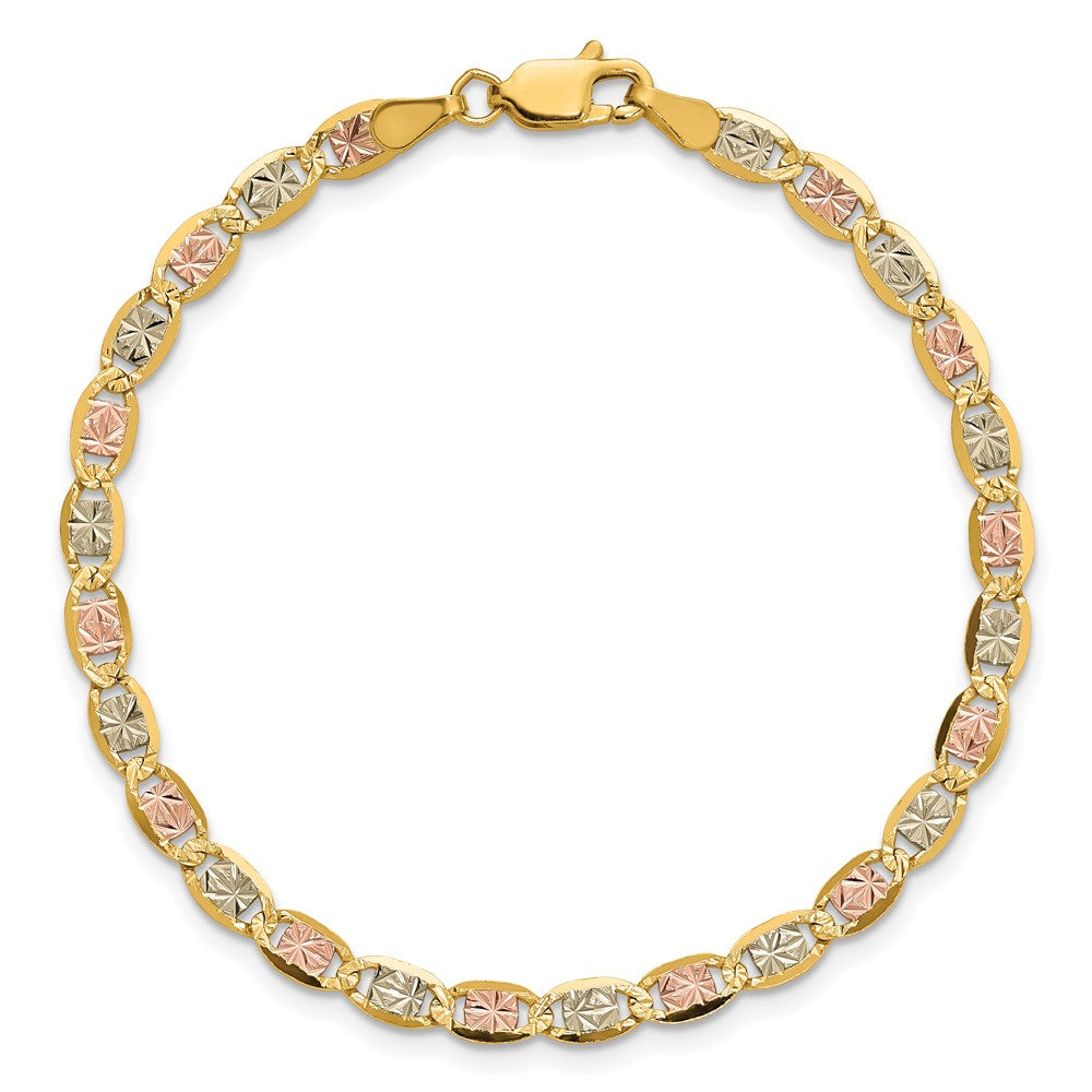 14K 3.8mm Tri-color Pav‚ Valentino with Lobster Clasp Bracelet