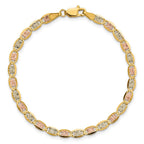 14K 3.8mm Tri-color Pav‚ Valentino with Lobster Clasp Bracelet