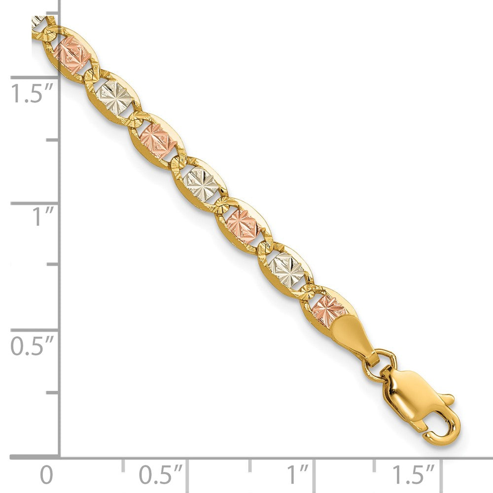 14K 3.8mm Tri-color Pav‚ Valentino with Lobster Clasp Bracelet