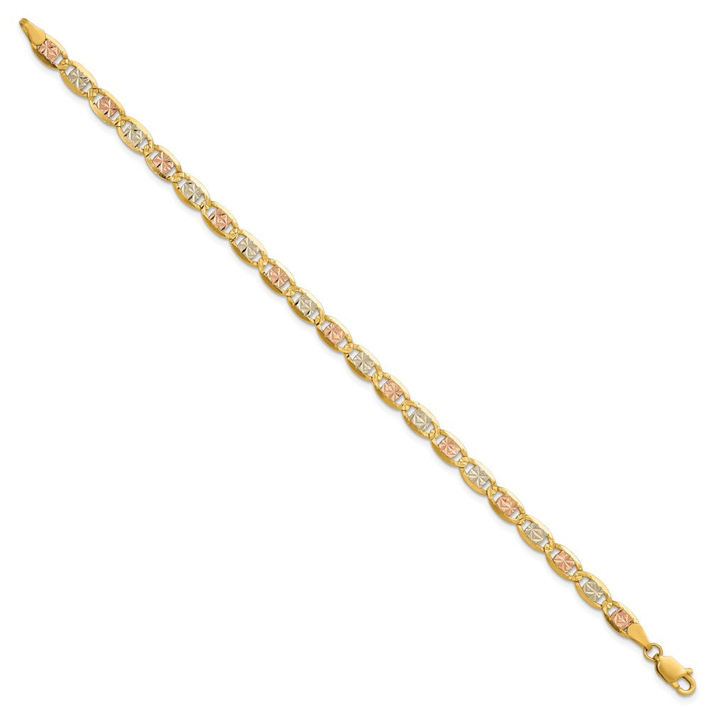 14K 4.65mm Tri-color Pav‚ Valentino with Lobster Clasp Bracelet