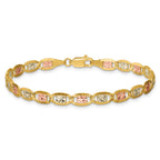 14K 4.65mm Tri-color Pav‚ Valentino with Lobster Clasp Bracelet