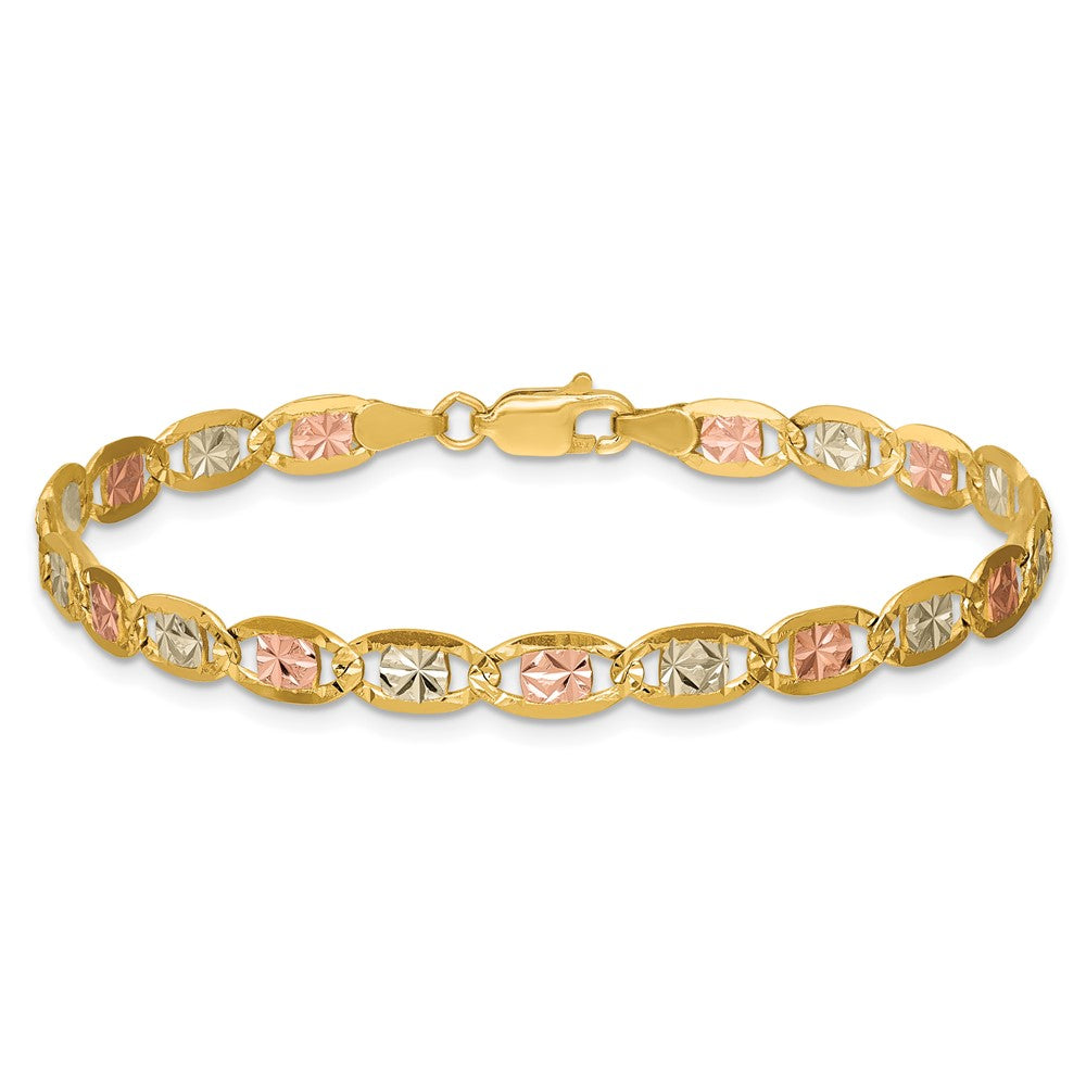 14K 4.65mm Tri-color Pav‚ Valentino with Lobster Clasp Bracelet