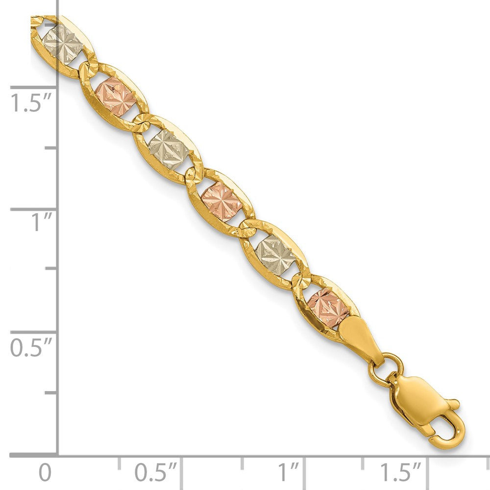 14K 4.65mm Tri-color Pav‚ Valentino with Lobster Clasp Bracelet