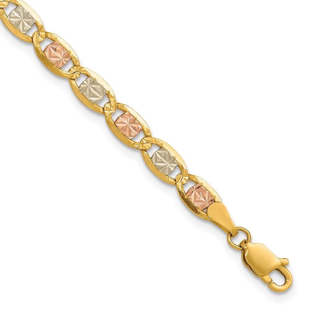 14K 4.65mm Tri-color Pav‚ Valentino with Lobster Clasp Bracelet