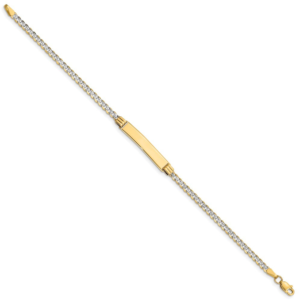 14k Polished with Rhodium Pav‚ Solid Chain/Solid Plate Curb Link 25.5x5mm Plate 8 inch ID Bracelet