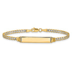 14k Polished with Rhodium Pav‚ Solid Chain/Solid Plate Curb Link 25.5x5mm Plate 7 inch ID Bracelet